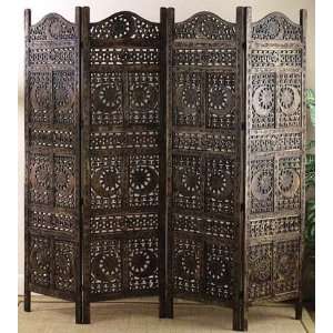    Four Panel Carved Wood Screen / Room Divider: Home & Kitchen