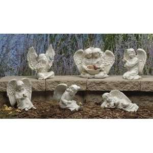 Pack of 3 Cherub Angel With Goldfinch Bird Garden Statues With Verse 5 
