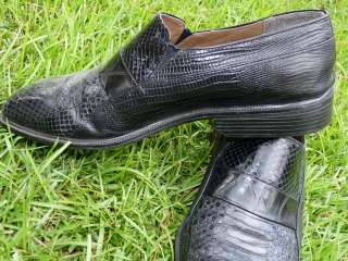 Vtg STACY ADAMS Shoes 10 M SNAKE SKIN Loafers BLACK  