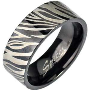   Size 7 Spikes 316L Stainless Steel Black ip Zebra Print Ring Jewelry