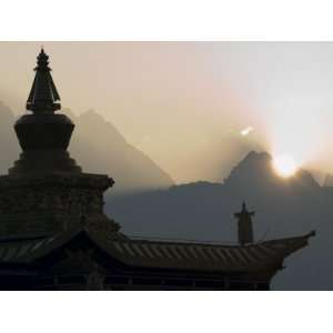  Buddhist Temple at Dawn with Mountains Beyond, Snow Mountain 