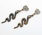   Copper bronzeRhinestone Heart Curve Snake Dangle Personality Earring