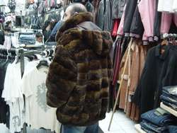 Mens Mans BROWN Chinchilla Hooded Coat Jacket L/XL 6XL  