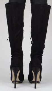BEBE New BLACK LACE UP Knee High BOOTS Shoes 5.5 5 1/2  