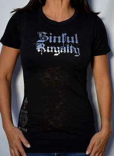 Sinful by Affliction Womans ROYALTY Burnout T Shirt   NEW   S2025 