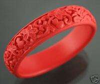 Vintage Red Cinnabar Carved Flower 8 Bracelet Bangle 1 Wide  