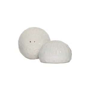  Ceramic Pottery Sea Urchin White Salt and Pepper Shakers 2 