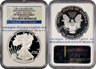 2011 25th Anniversary Silver Eagle 5 Coin Set (A25) NGC PF70 MS70 