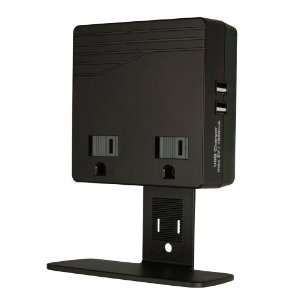   USB Charger Combo 2 Outlet Surge Protector, Black