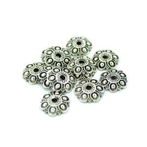  Silvertone Metal Six Petal Bead Caps 