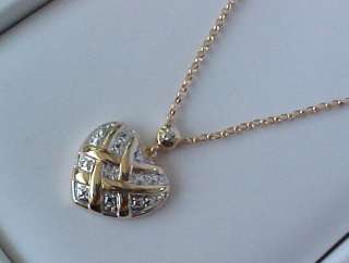02ctTW Diamond Heart Necklace 925 Gold Vermeil 16 inch  