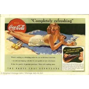  1941 Coke Completely refreshing lady by beach Vintage Ad 