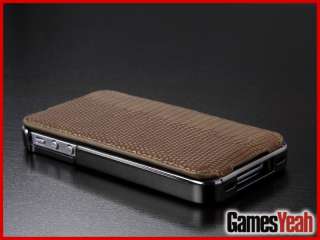 Brown Deluxe Snake Flip PU Leather Chrome Case Cover for Apple iPhone 