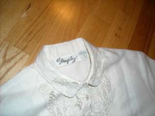 Vintage Shapely ecru embroidered open style linen cotton dressy blouse 