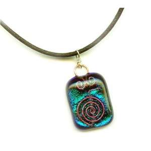 Copper Wire Work Green Dichroic Fused Glass Pendant  Cho Ku Re Reiki 