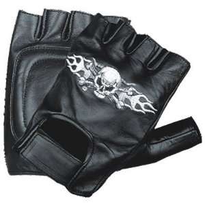  Motorcycle Leather Fingerless Skull Padded Gloves XL 