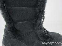 BEARPAW ALYSSIA 9 BOOT BLACK SUEDE SHEEPSKIN LACE FRONT SNOW WOMENS 