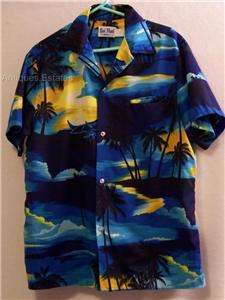 Vintage RAI NANI Hawaiian Shirt Hidden Pocket Palm tree  