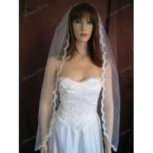    1T Diamond White Fingertip Mantilla Lace Bridal Veil Beauty