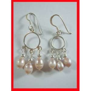   Pearl Hoop Earrings Sterling Silver #1421: Arts, Crafts & Sewing