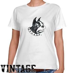 Wofford Terriers Ladies White Distressed Logo Vintage Classic Fit T 