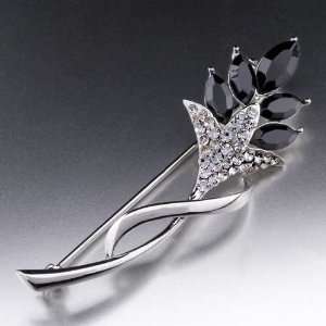    Lily Black Crystal Flower Brooches And Pins: Pugster: Jewelry