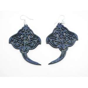  Evening Blue Sea Ray Wooden Earrings GTJ Jewelry