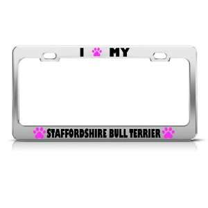 Staffordshire Bull Terrier Paw Love Dog license plate frame Stainless