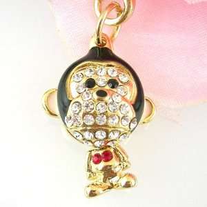  Cute Gold Monkey Clear Crystals Cell Phone Charm Strap 