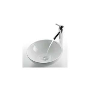  Kraus White Round Ceramic Sink KCV 141 and Sheven Faucet 