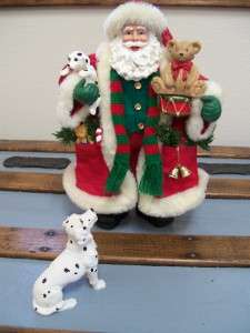 Fabric Mache SANTA CLAUS w/ Dalamations Figurines Christmas 