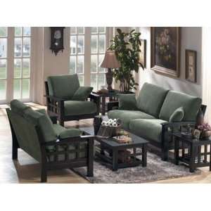  3pc Loveseat Sofa Set with Lattice Design Sage Fabric 