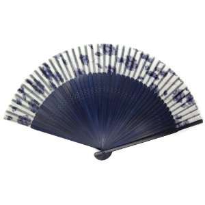   Pattern Blue Bamboo Wood Oriental Silk Folding Fan