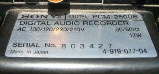 SONY PCM 2500B DAT DIGITAL AUDIO RECORDER PCM2500B  