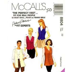  McCalls 8804 Sewing Pattern Palmer & Pletsch Vests Size 