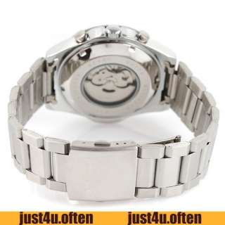 Luxury White Date Day 6 Hands S Steel Mens Auto Mechanical Wrist Watch 