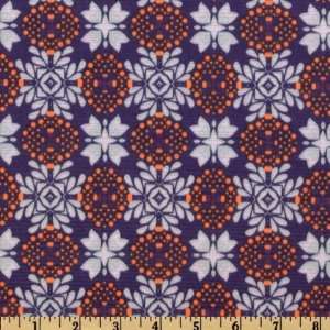 62 Wide Stretch Rib Nylon Paisley Floral Orange/Purple Fabric By The 