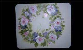 CUSTOM PAINTED HP ROSES WREATH FLORAL MOUSE PAD P.E.P.HAND PAINTED 