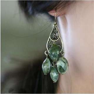 Retro Bohemia Style Green Beads Dangle Earring Findings X 1Pair E18 