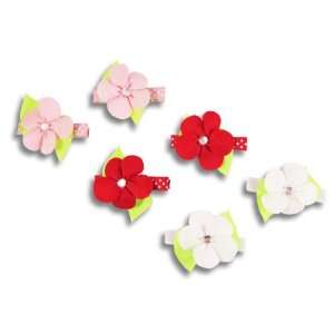  SET of 6 Ribbon Flower Hair Clip Red Pink and White: Baby