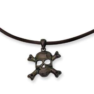    Mens Black Stainless Steel Skull and Cross Bones Necklace Jewelry