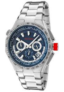   Mens Travel Chronograph Blue Dial Stainless Steel Silver tone Watch