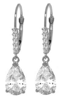 14K White Gold Diamonds Lever Back Earrings Natural White Topaz 