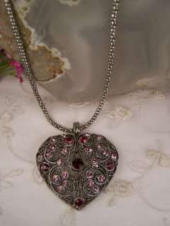 Antique Design Amethyst Rhinestone Heart Necklace  