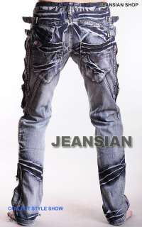 3MU Mens Designer Jeans Pants Denim Stylish Multi Zips W30 32 34 36 38 