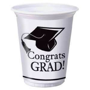  Congrats Grad 16 oz Plastic Cups, White: Kitchen & Dining