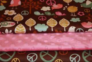 PEACE SIGNS Girl PINK BROWN Rag Quilt Kit 84 6 Square  
