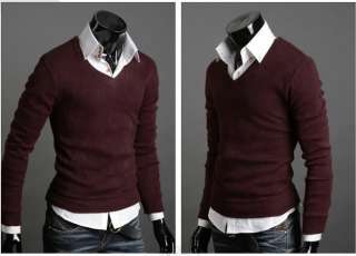New Mens Casual Slim Fit Long Sleeve Sweater Shirts V Neck HC71  
