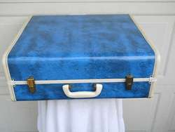 Vintage Blue Marble Hard Shell Luggage Suitcase 21x18x8 Clean Inside 