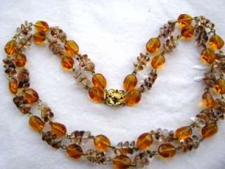 VINTAGE AMBER GLASS BEAD NECKLACE DOUBLE ROW 1950S IMMACULATE CHAIN 